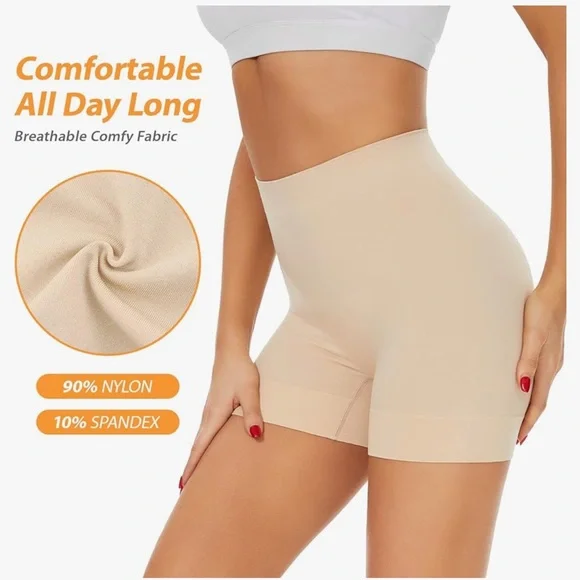 Seamless High-Waist Shapewear Shorts - Cream Small New - Picture 4 of 5
